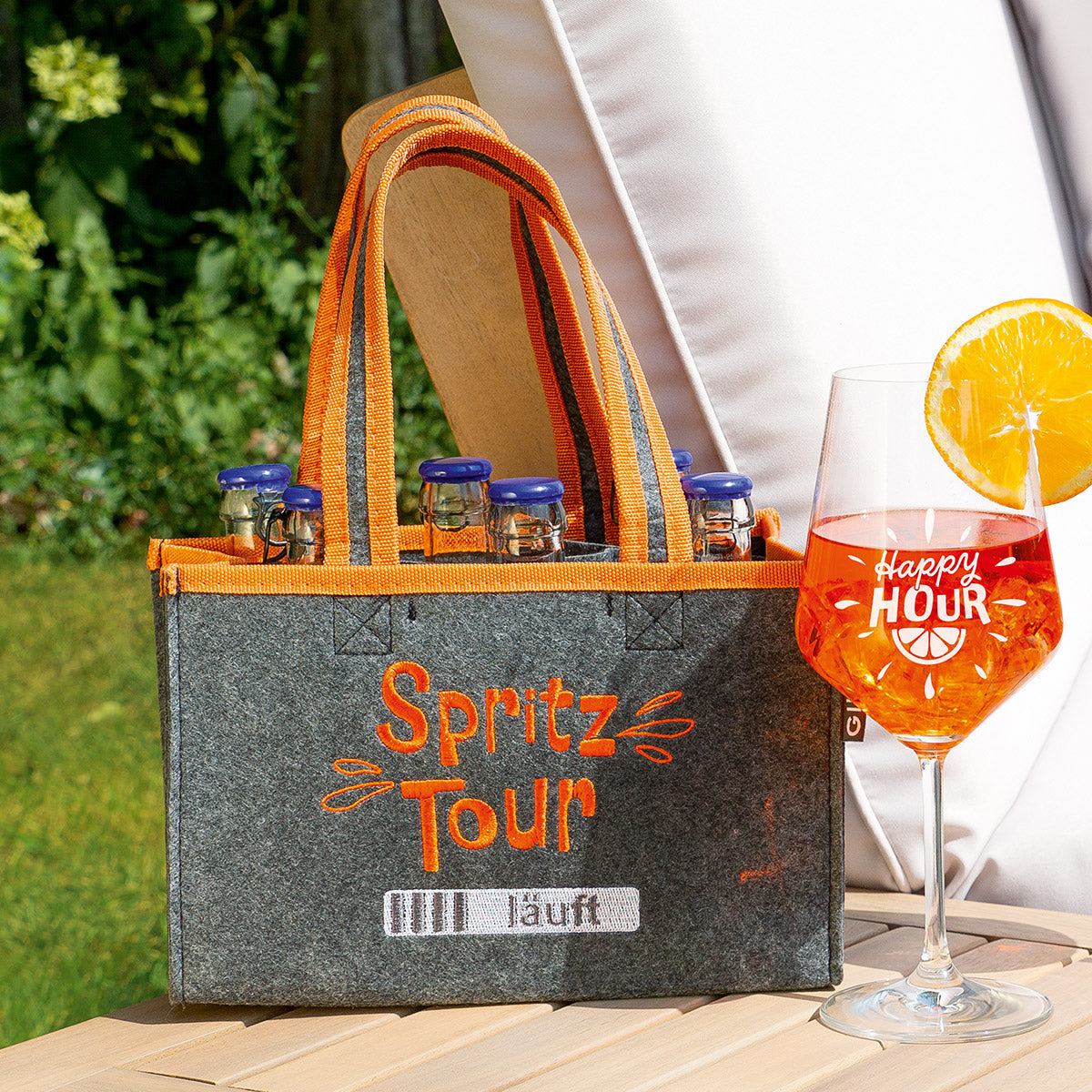 Flaschentasche "Spritztour" dunkelgrau