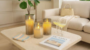 LED Kerzenglas 3er Set Wave grey