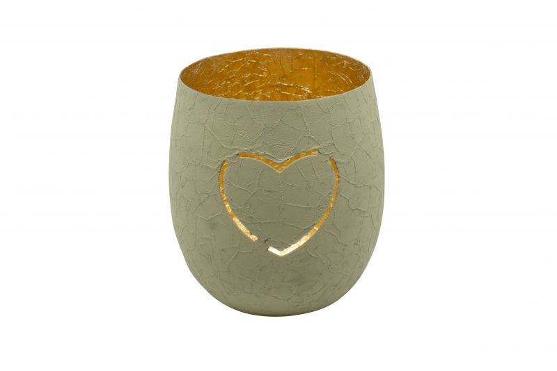 Herz Eisen Windlicht grünbeige gold